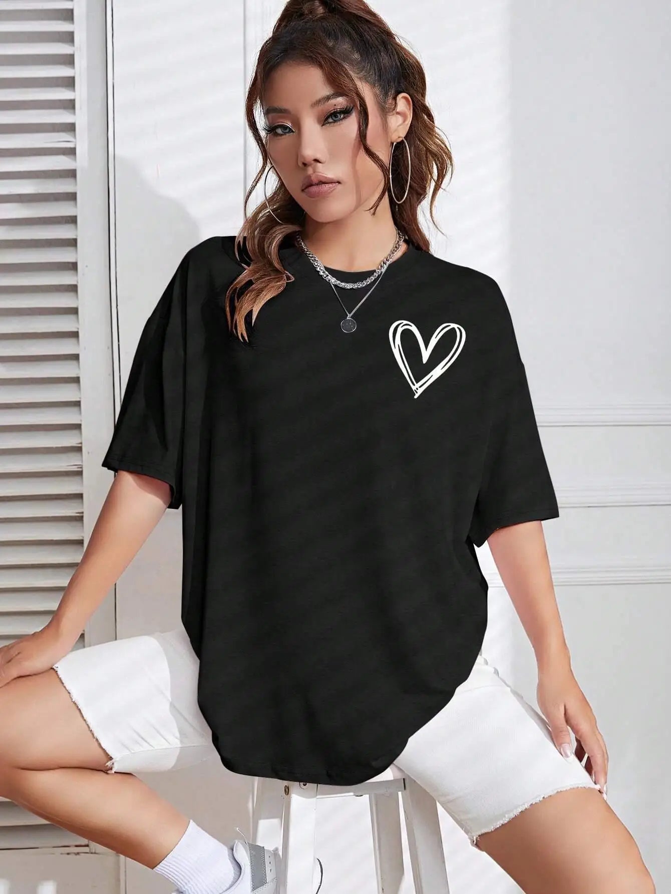 Simple Love Printed Womens T Shirts Summer Breathable Clothes Casual Fashion Short Sleeve Street Oversized All Match T-Shirts
