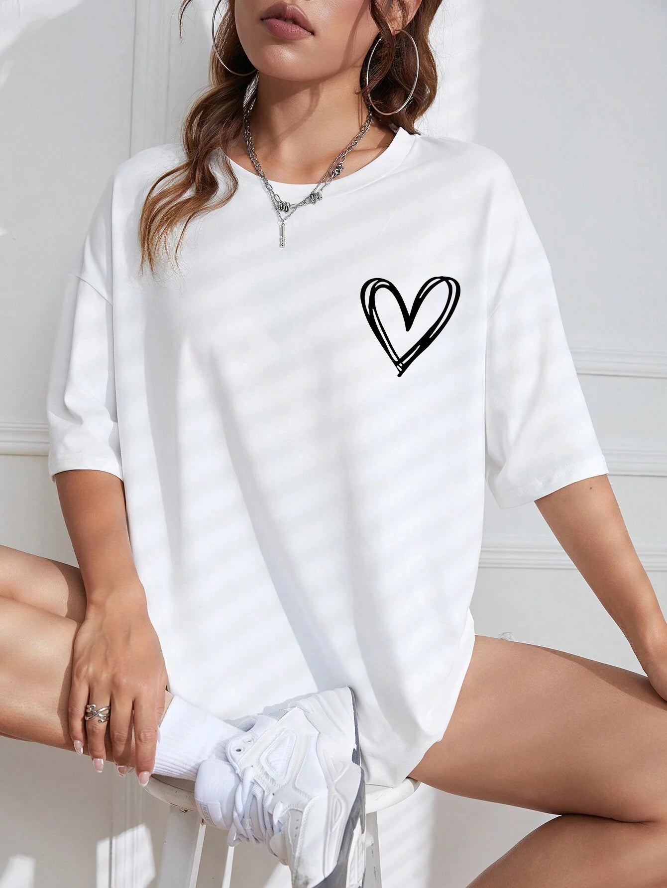 Simple Love Printed Womens T Shirts Summer Breathable Clothes Casual Fashion Short Sleeve Street Oversized All Match T-Shirts