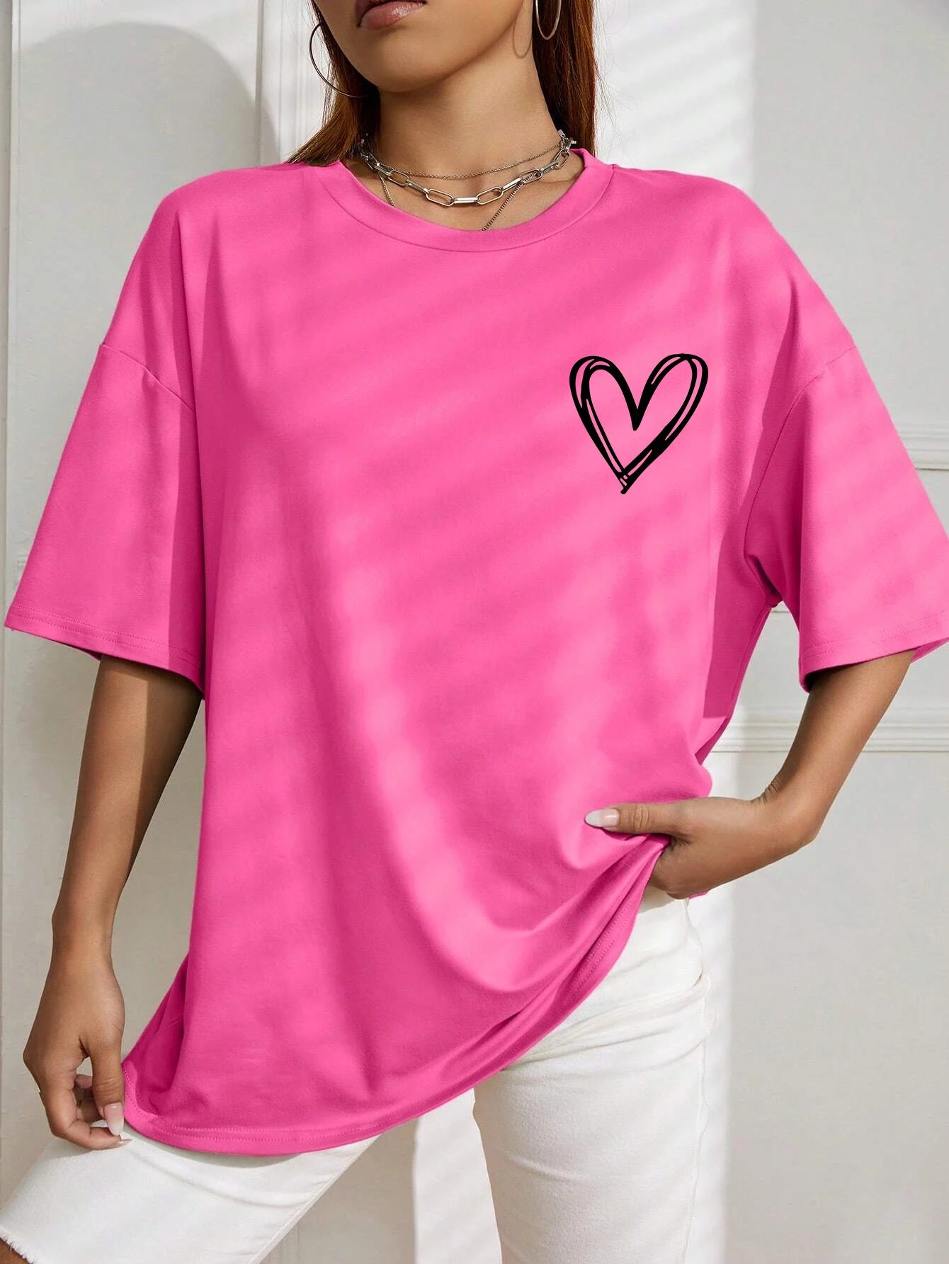 Simple Love Printed Womens T Shirts Summer Breathable Clothes Casual Fashion Short Sleeve Street Oversized All Match T-Shirts