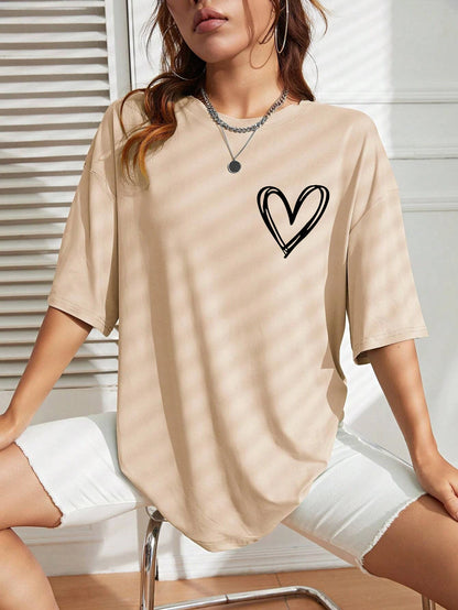 Simple Love Printed Womens T Shirts Summer Breathable Clothes Casual Fashion Short Sleeve Street Oversized All Match T-Shirts