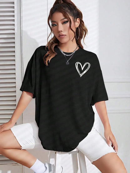 Simple Love Printed Womens T Shirts Summer Breathable Clothes Casual Fashion Short Sleeve Street Oversized All Match T-Shirts
