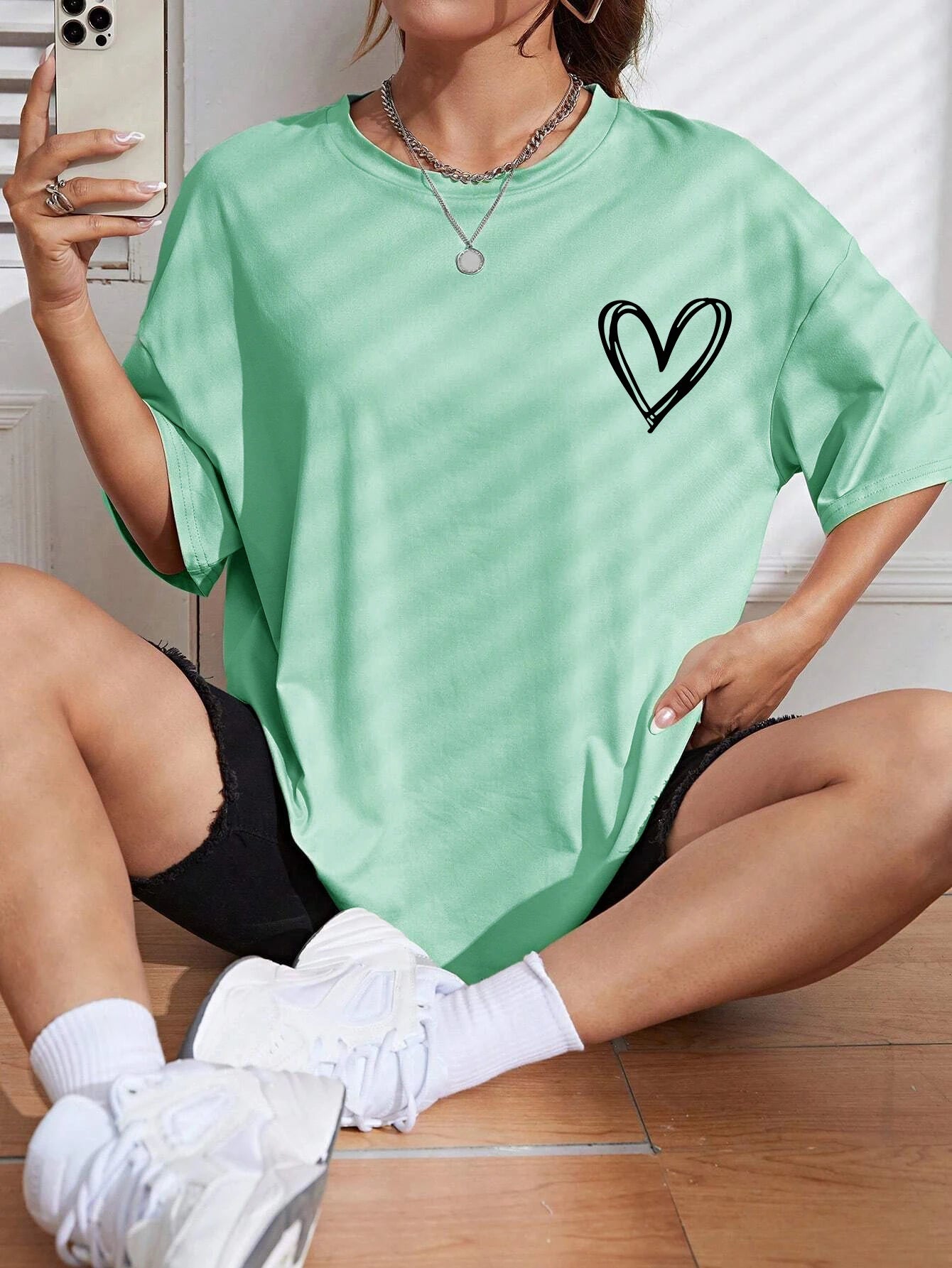 Simple Love Printed Womens T Shirts Summer Breathable Clothes Casual Fashion Short Sleeve Street Oversized All Match T-Shirts