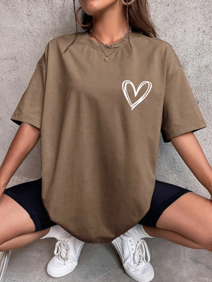 Simple Love Printed Womens T Shirts Summer Breathable Clothes Casual Fashion Short Sleeve Street Oversized All Match T-Shirts
