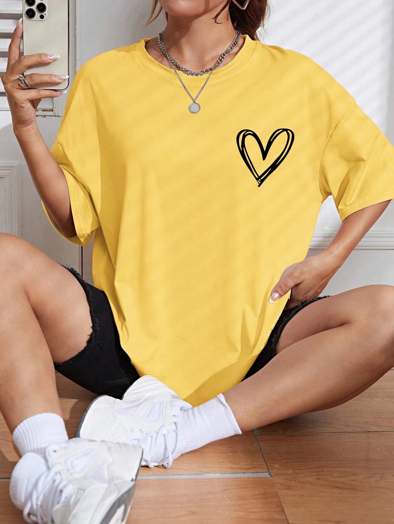 Simple Love Printed Womens T Shirts Summer Breathable Clothes Casual Fashion Short Sleeve Street Oversized All Match T-Shirts